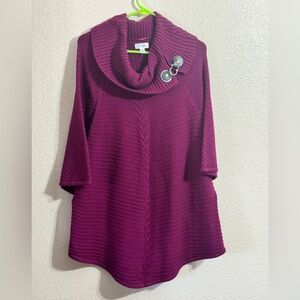 Burgundy cowl neck pull over sweater. Has buckle in collar.